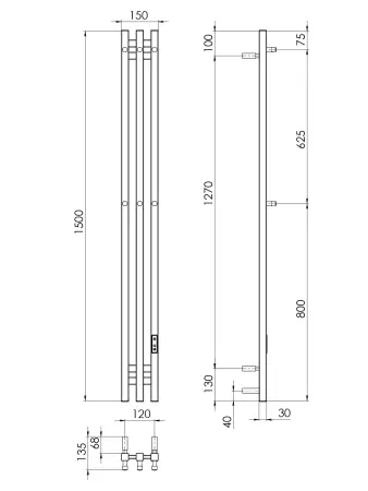 Полотенцесушитель электрический Gloss & Reiter URBAN Э2.К.12х150.PI3 Таймер.черный - фото 2